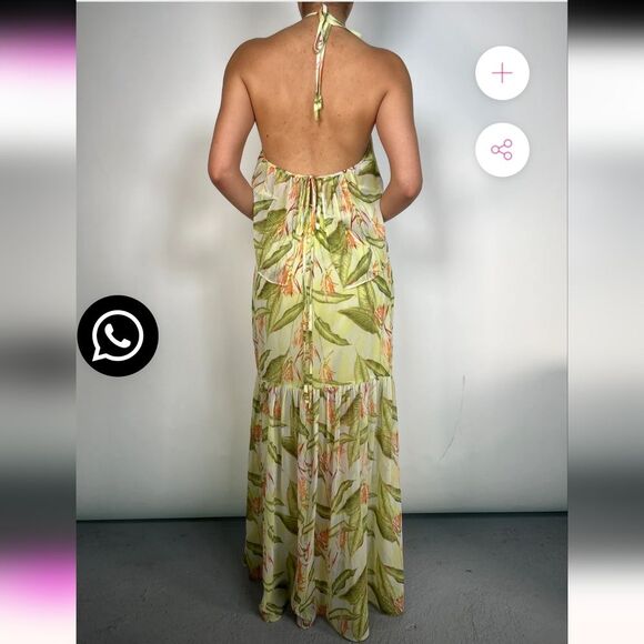 BCBGeneration lime colored tropical floral print halter maxi dress S - Picture 5 of 10